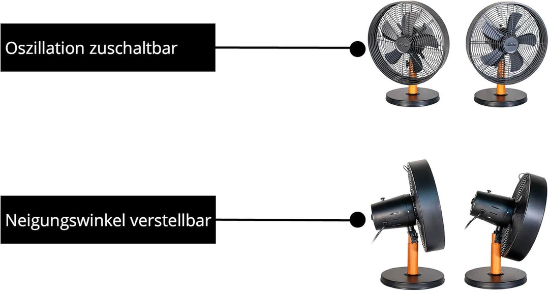 Unold 86715 Tischventilator Black Steel - Schwarz, 35 W, 3-stufige Geschwindigkeitsregelung, Oszilla