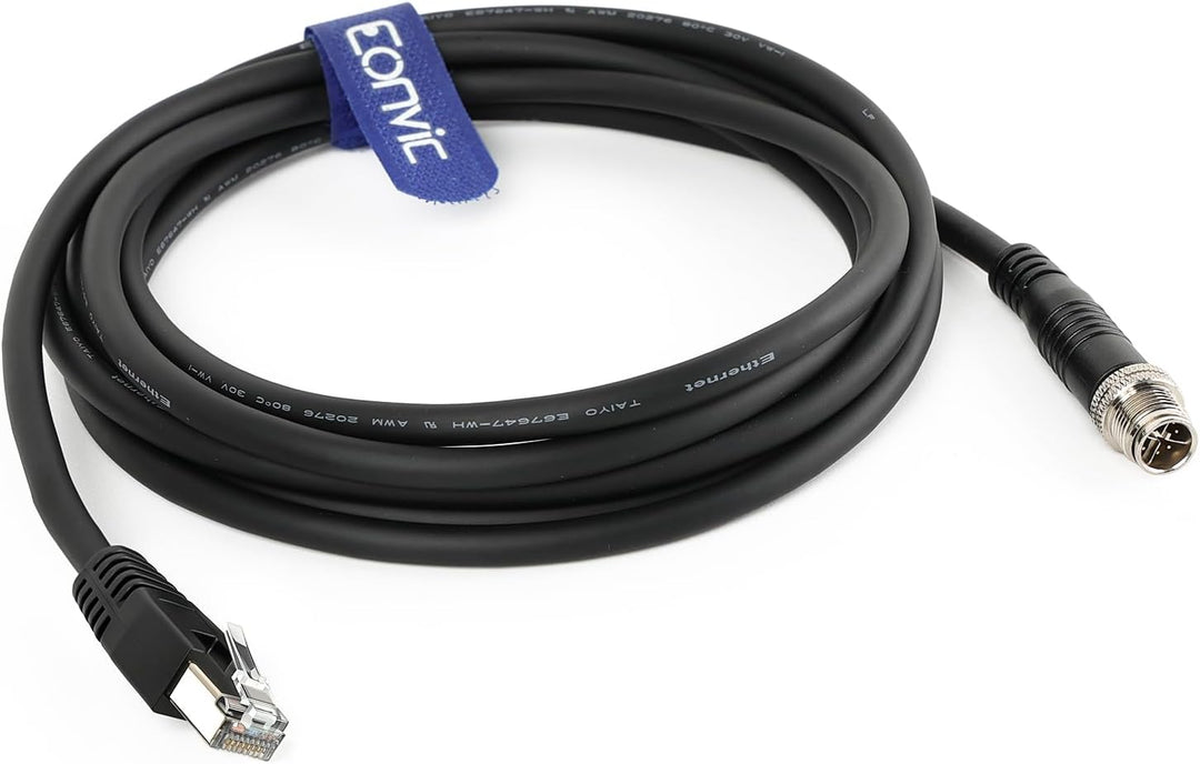 Eonvic Cognex Industrial Ethernet M12 X-Typ auf RJ45 High-Flex GigE Vision Kamera Black 3M, Black 3M