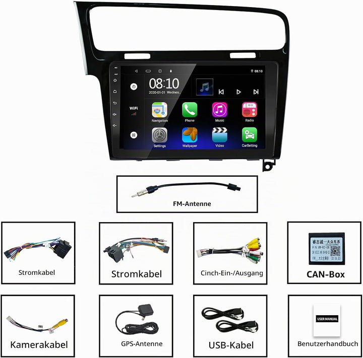 LEXXSON Android Auto Carplay Autoradio für VW Golf 7 MK7 Golf VII 2012-2020,10,1 Zoll Touchscreen AM