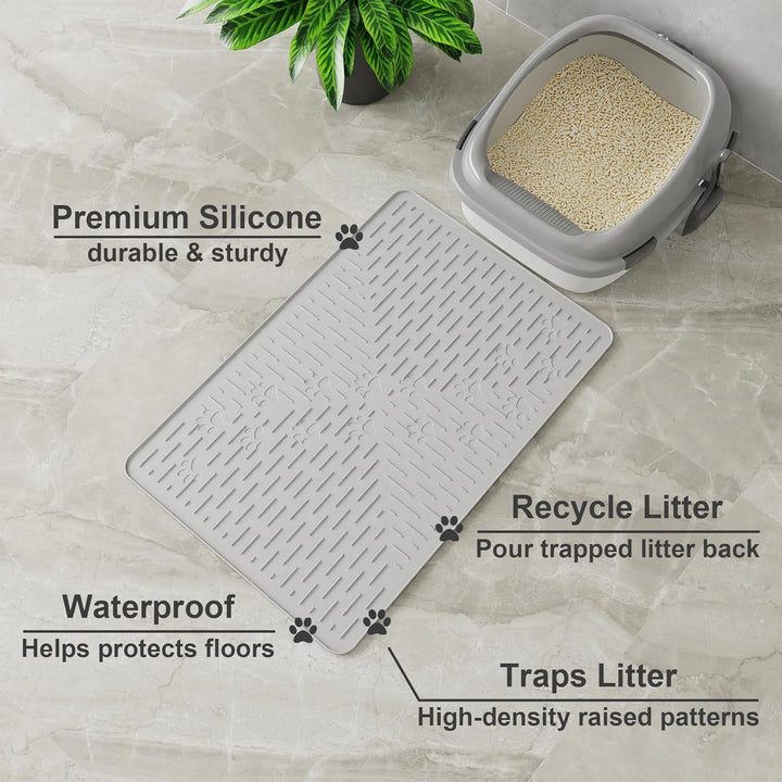 OHMO Katzenklo matte aus Premium-Silikon 60 * 40 CM, wasserdicht und BPA-frei Katzentoilettenmatte,