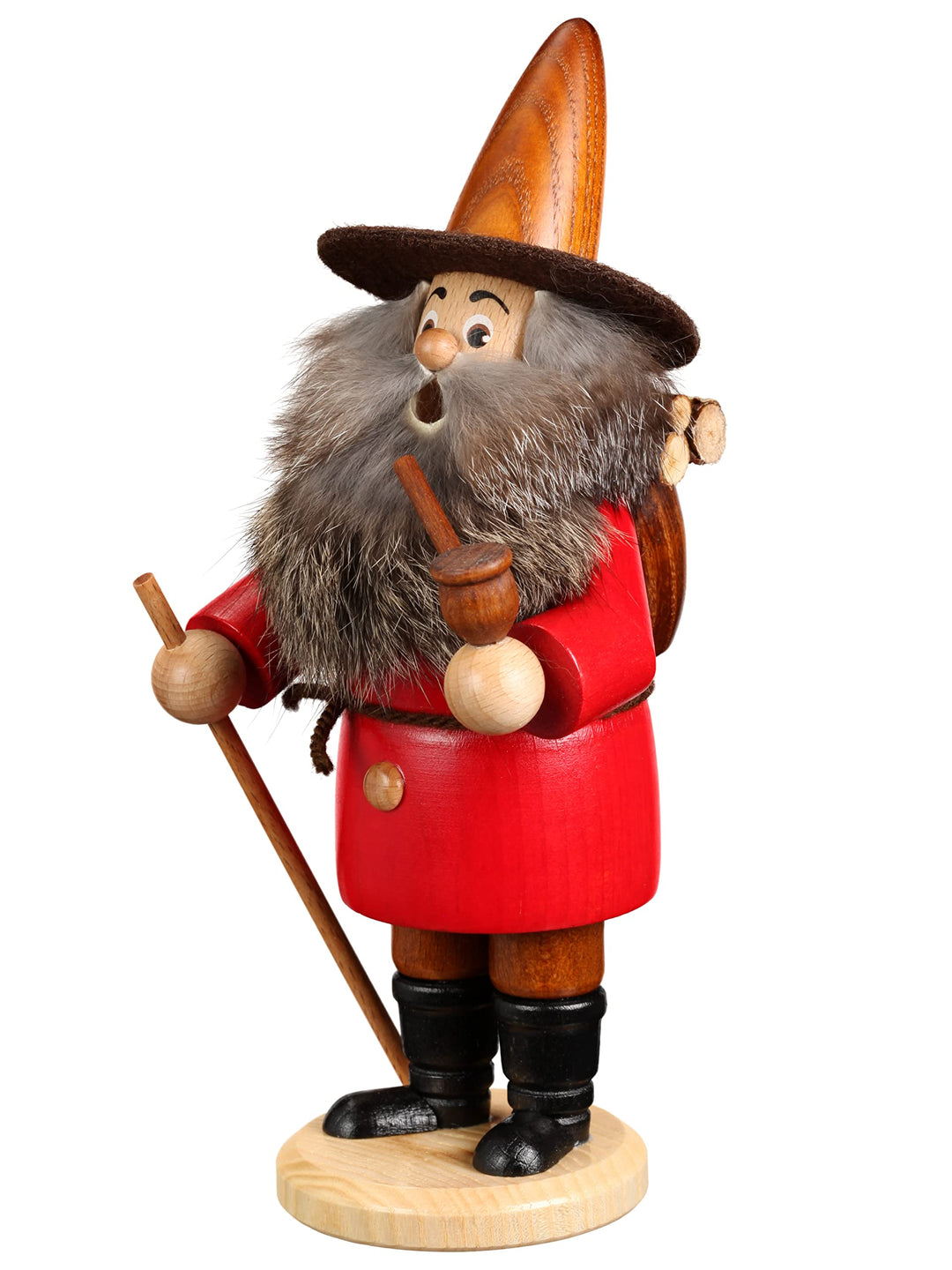 DWU Original Erzgebirgischer Räuchermann® Wichtel Holzsammler rot 949