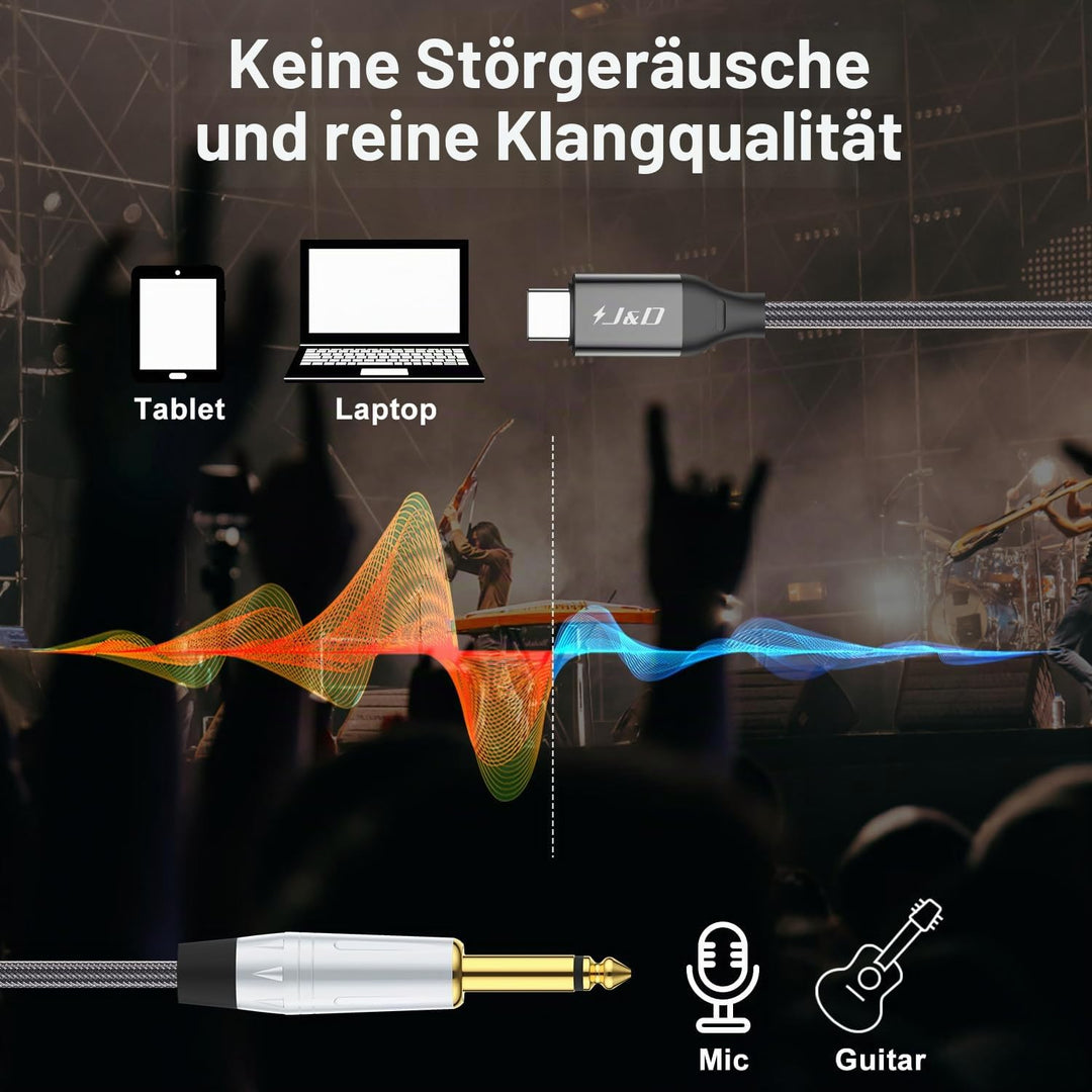 J&amp;D USB Type C zu 6,35 mm 1/4 Zoll TS Gitarren-Audio-Kabel Mikrofonkabel für Audioaufnahme, Bass, El