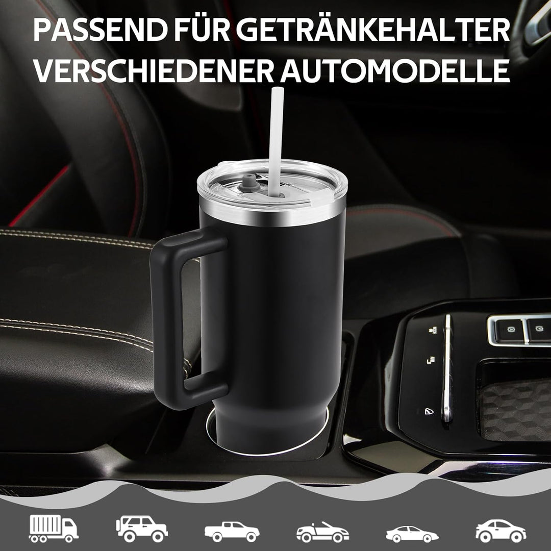 PRAOAHEI 40oz/1180 ML Thermobecher mit Strohhalm und Henkel Kaffeebecher to Go, Auslaufsicher Trinkb