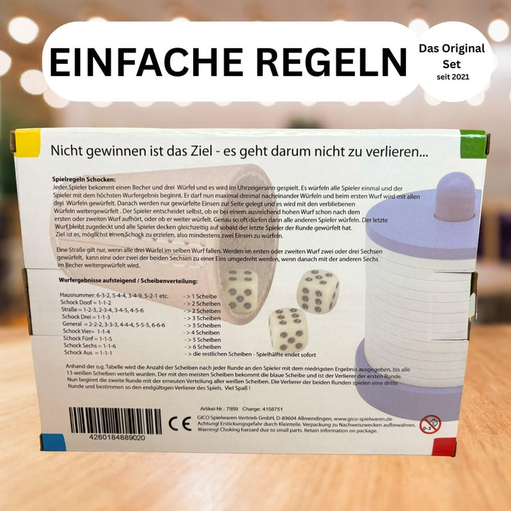 GICO Schocken Set - Komplett mit Schockbesteck, 4 Würfelbecher und 12 Würfeln - Jule Meiern Maxen Mö