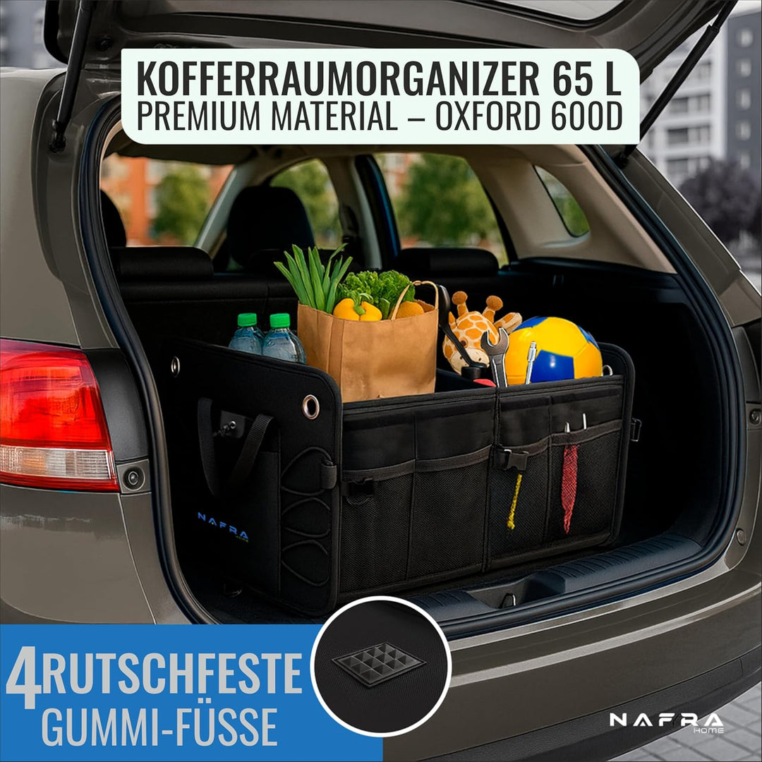 Nafra Home Kofferraumtasche Auto – Aufbewahrungsbox Gross 65L Mit Deckel Und Rutschfester Basis, Fes