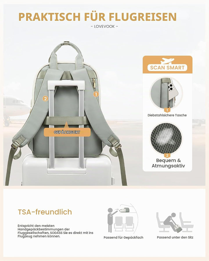 LOVEVOOK Rucksack Damen Gross, 17,3 Zoll Laptop Schultasche Mädchen mit Laptopfach, Wasserdicht Reis