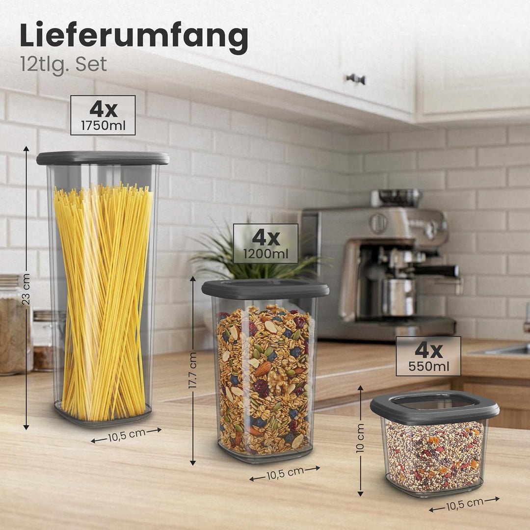 Lemontree Vorratsdosen mit Deckel Luftdicht – 3 Grössen (550/1200/ 1750 ml) – Stapelbare Aufbewahrun