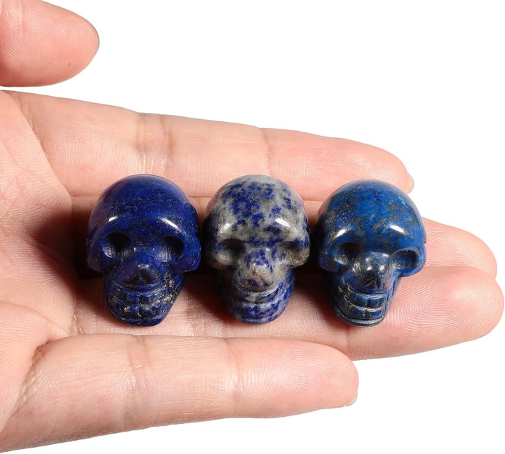 Lovionus89 Mini-Lapislazuli-Heilkristall, menschlicher Schädel, 2,5 cm, handgeschnitzte Figur, Dekor