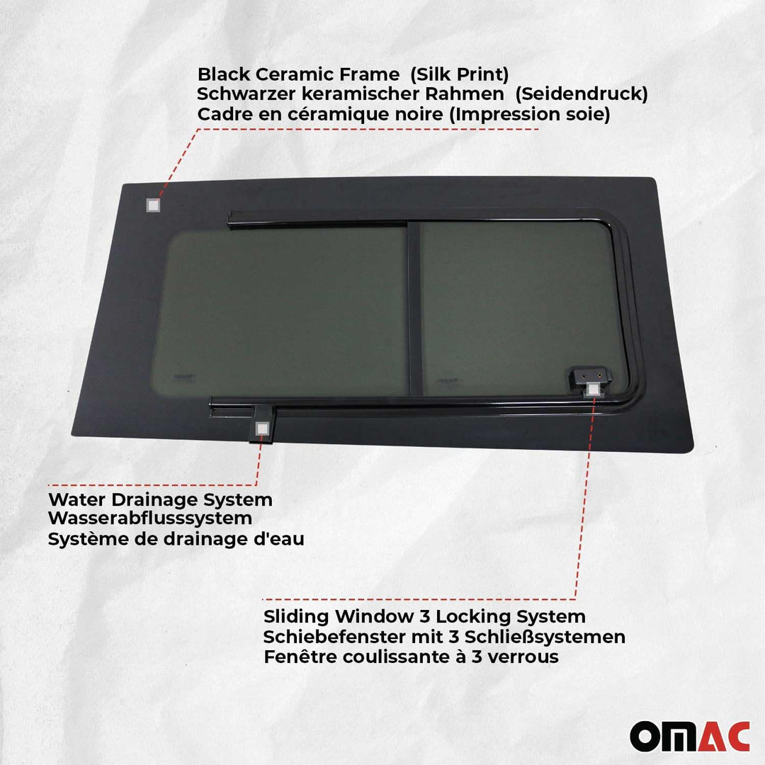 Seitenfenster Auto Schiebefenster kompatibel mit Ford Transit Custom 2013-2023 Links L1 L2 Schwarz T
