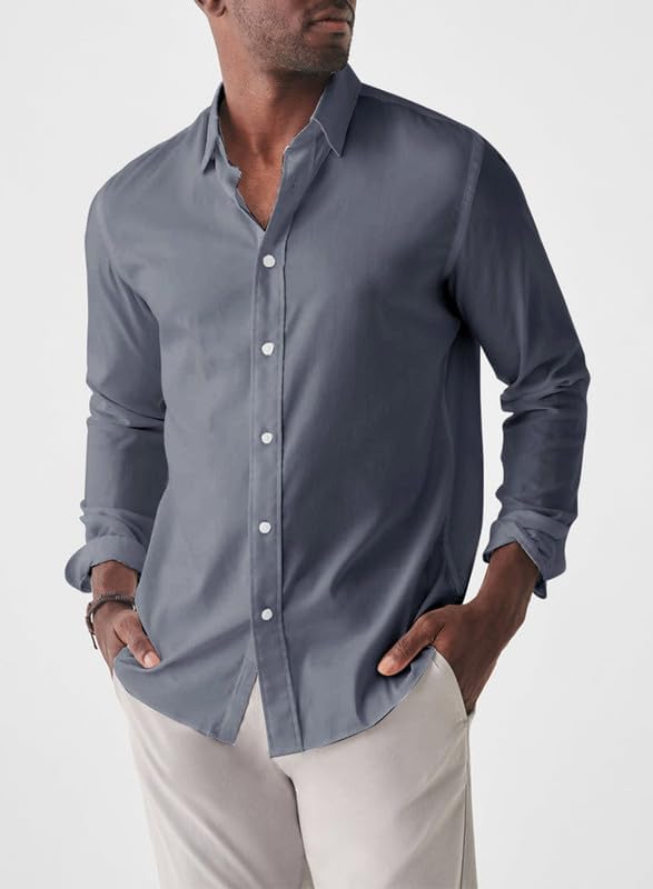 Herren Hemd Langarm Einfarbig Businesshemd Regular Fit Freizeithemd Elastisches Business Shirt S-XXL
