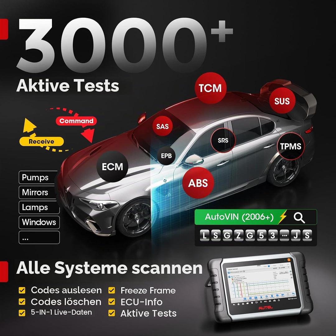Autel Scanner MaxiCOM MK808TS, Kombination aus Autel MK808BT und TS608, OE-Level TPMS Scan-Tool mit