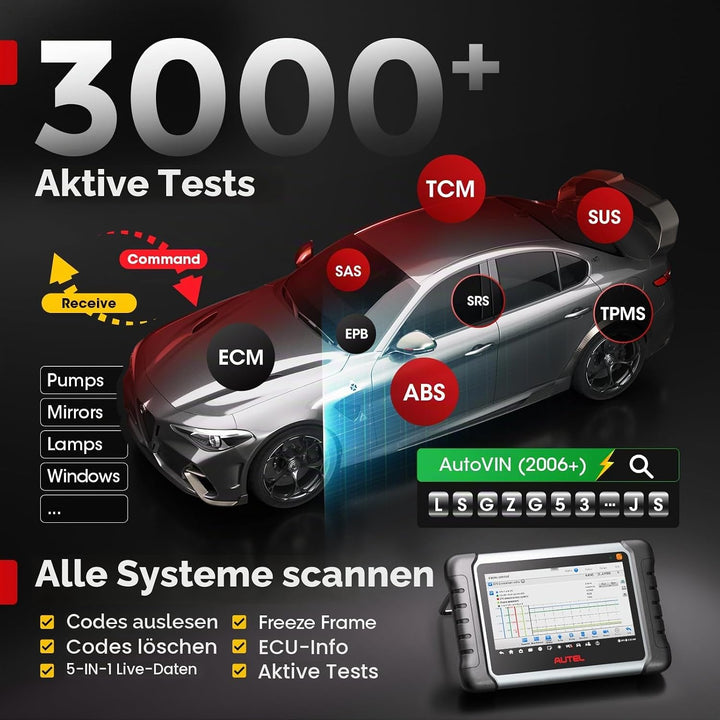 Autel Scanner MaxiCOM MK808TS, Kombination aus Autel MK808BT und TS608, OE-Level TPMS Scan-Tool mit