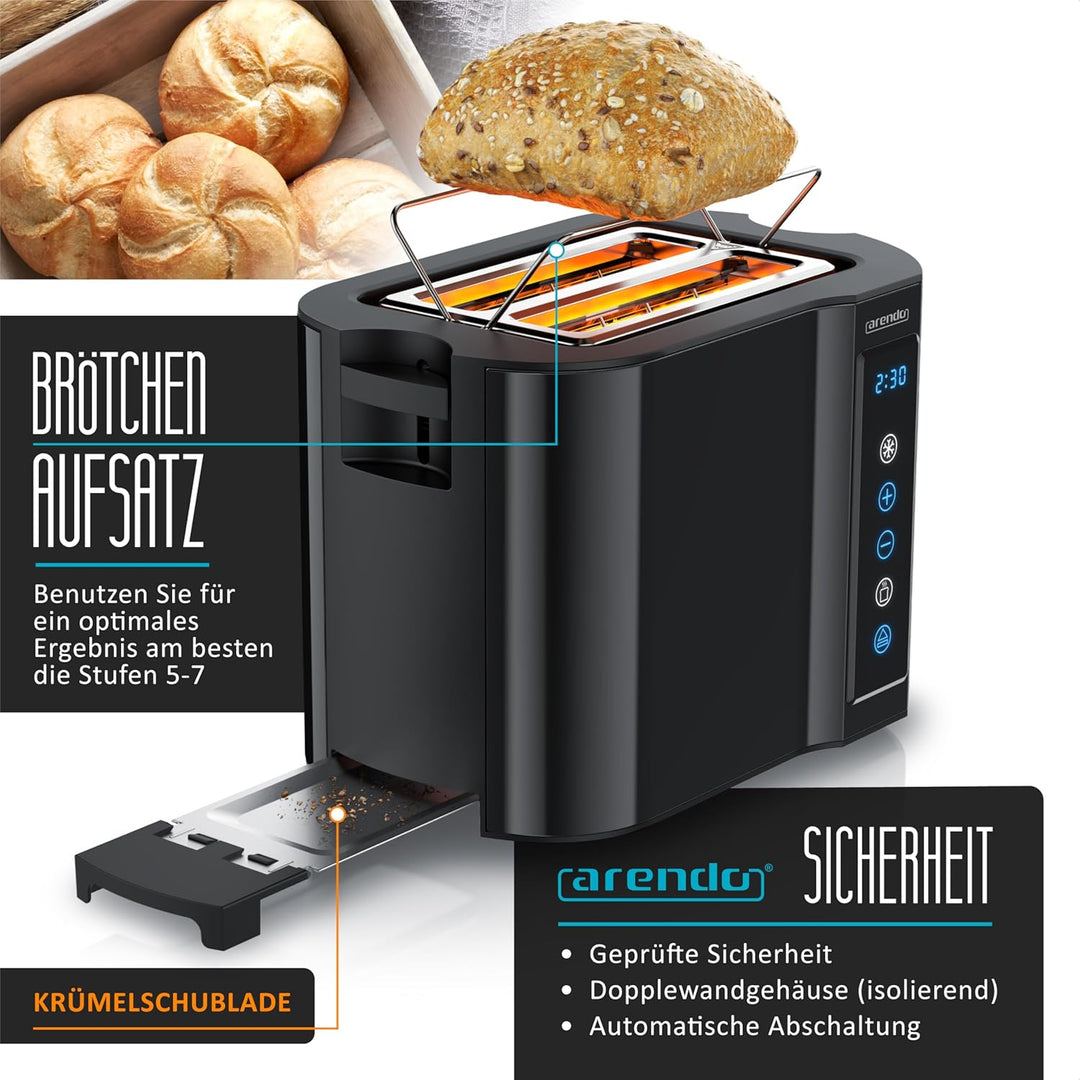 Arendo - Touch Toaster 2 Scheiben Edelstahl - Touchpanel - digital Display Restzeitanzeige - 800 W –