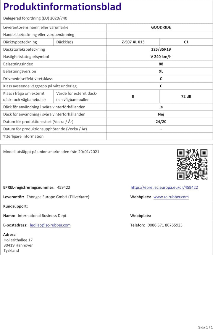 Goodride Z507 225/35 R19 88V Winterreifen GTAM T260382 ohne Felge