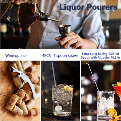 Tonsooze Cocktail Set, 18 Stück Edelstahl Cocktail Zubehör Mix Set, Cocktail Shaker, Party Essential