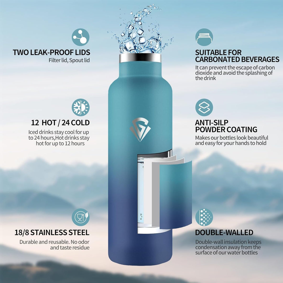 Trinkflasche, 750 ML BPA-Frei, Thermosflasche, Auslaufsichere Isolierflasche Doppelwandig, Wasserfla