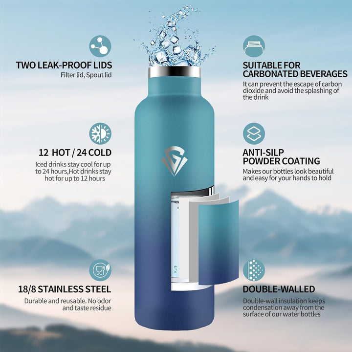 Trinkflasche, 750 ML BPA-Frei, Thermosflasche, Auslaufsichere Isolierflasche Doppelwandig, Wasserfla