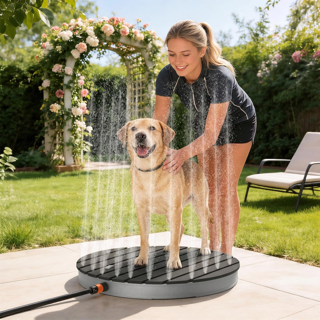YRHome Gartendusche,Bis 4 m Fontänenhöhe Bodendusche,Aluminium/WPC Campingdusche Mit rutschfeste Sta