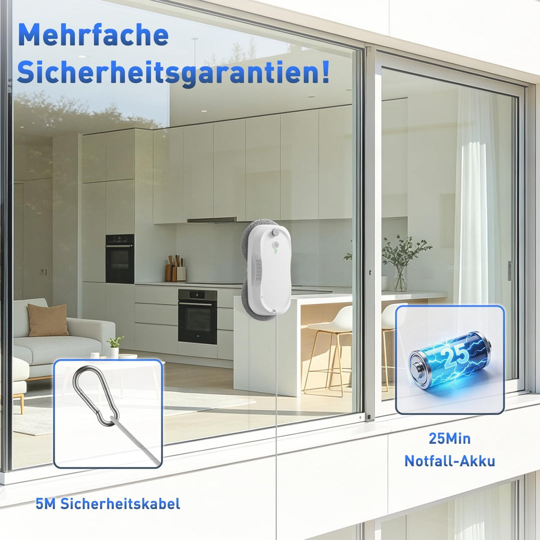 KKI Fensterreinigungsroboter, Automatischer Fensterreiniger-Roboter, Dual-Spray, max3200 Pa, KI-Pfad