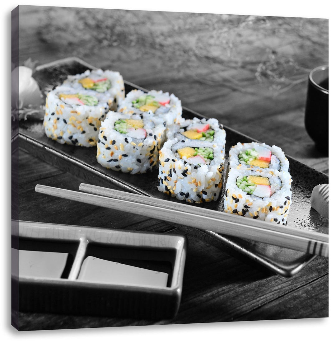 Pixxprint Inside Out Sushi Rollen als Leinwandbild/Grösse: 70x70 cm/Wandbild/Kunstdruck/fertig bespa
