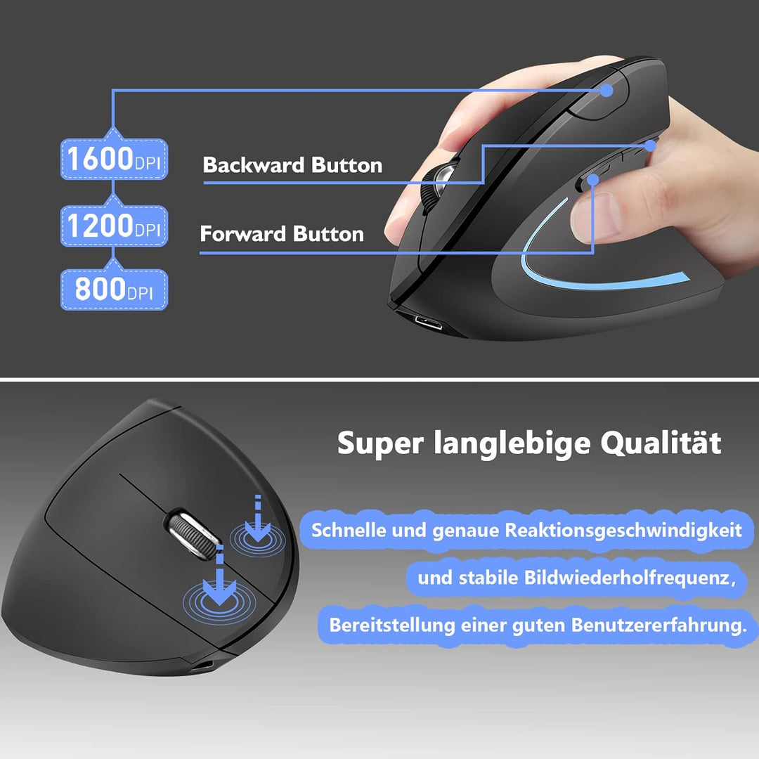 Ergonomische Maus Kabellos Bluetooth Wiederaufladbare Vertikale Funk Maus (2,4 GHz+BT5.1) Modus mit