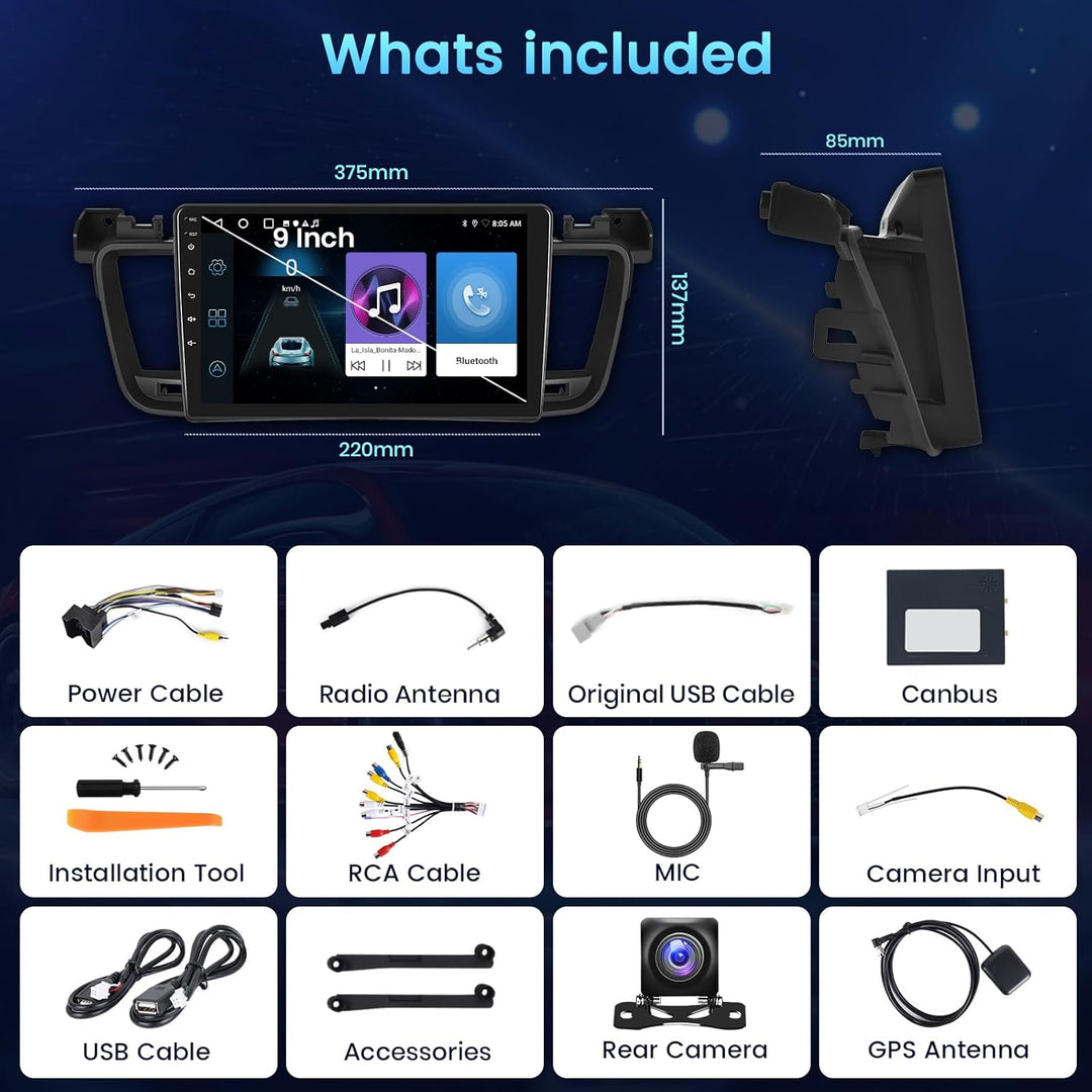 2+64GB Android Autoradio für Peugeot 508 2012-2016 Wireless Carplay Android Auto, 9'' IPS Touchscree