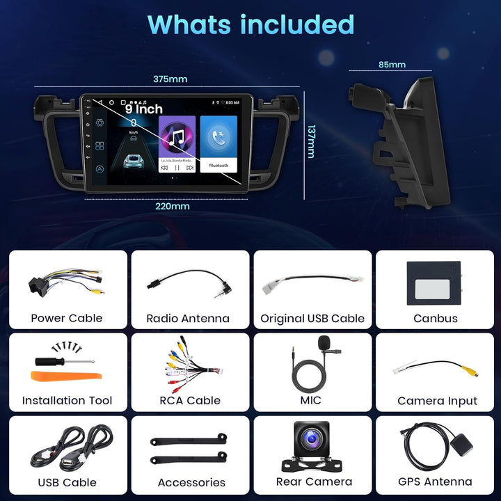 2+64GB Android Autoradio für Peugeot 508 2012-2016 Wireless Carplay Android Auto, 9'' IPS Touchscree