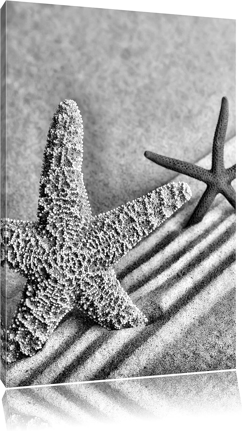 Pixxprint Seesterne im Sand / 100x70cm Leinwandbild bespannt auf Holzrahmen/Wandbild Kunstdruck Deko