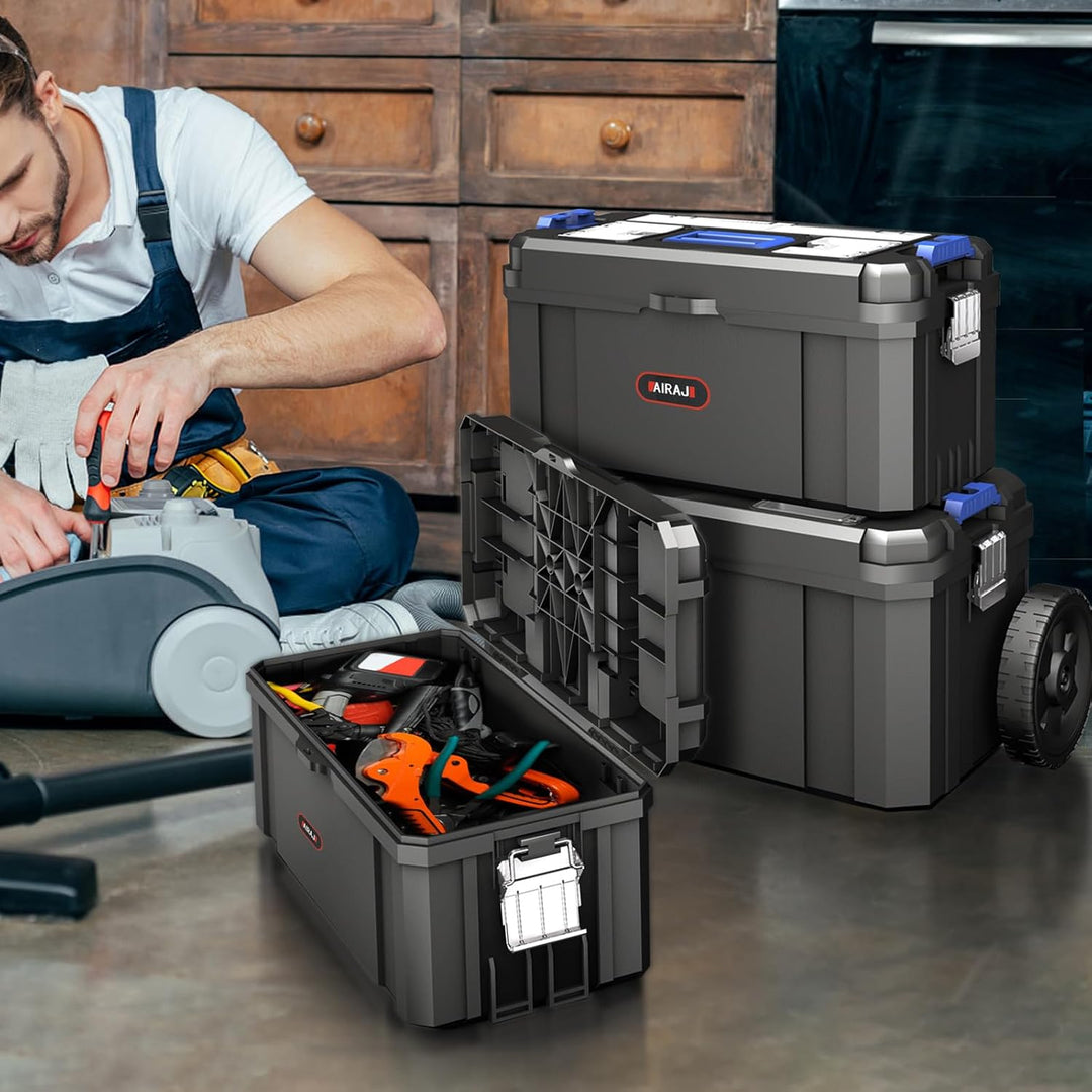 3-in-1 Werkzeugkoffer mit Rollen,Modularer Werkzeugkoffer Leer,Stapelbarer Werkzeugkiste,Oberteil mi