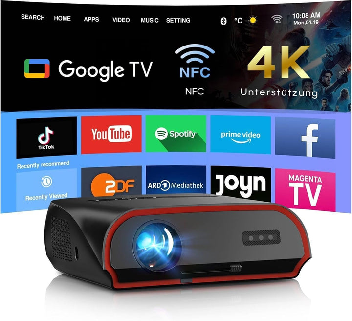 4K Heimkino Beamer mit HDMI ARC Smart OS, 2200ANSI Tageslich Ultra HD Smart Projektor für Schlafzimm