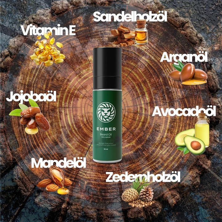 Ember Bartöl für Männer – 30ml – Natürlich mit Arganöl Mandelöl & Avocadoöl – Gegen Trockenheit Juck