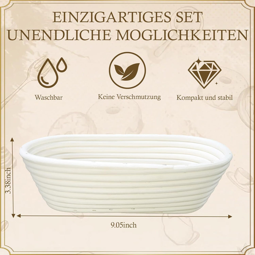 Gärkörbchen Oval 28x14x8 cm aus Natur-Rattan – Brot Gärkorb mit Leineneinsatz, Perfekt zum Gären von