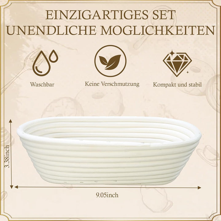Gärkörbchen Oval 28x14x8 cm aus Natur-Rattan – Brot Gärkorb mit Leineneinsatz, Perfekt zum Gären von