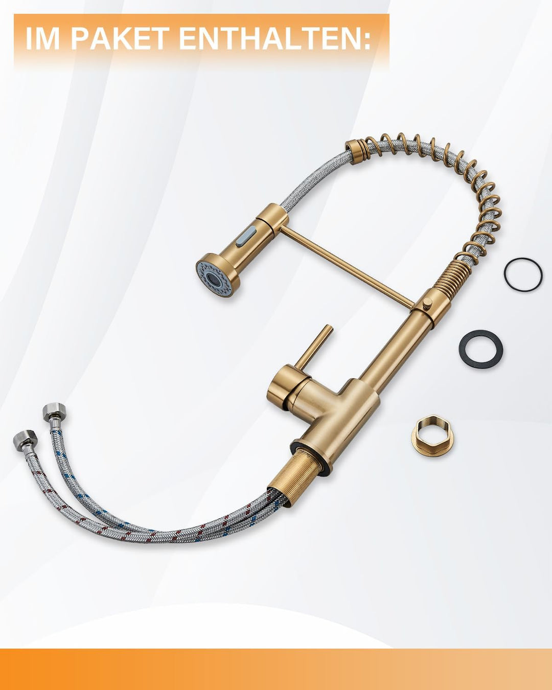 Hbronzeshower Wasserhahn Küche mit Brause ausziehbar, 360° Schwenkbar Küchenarmatur, Gold Einhebel S