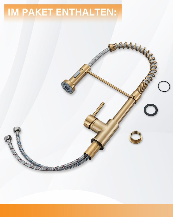 Hbronzeshower Wasserhahn Küche mit Brause ausziehbar, 360° Schwenkbar Küchenarmatur, Gold Einhebel S