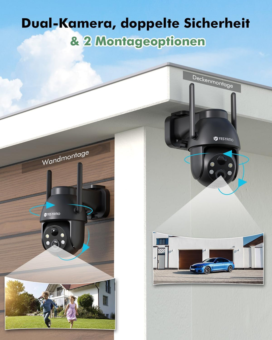 2K Überwachungskamera, WLAN, für den Aussenbereich, kabellos, Solar, 2,4 GHz, Solar-Kamera für den A
