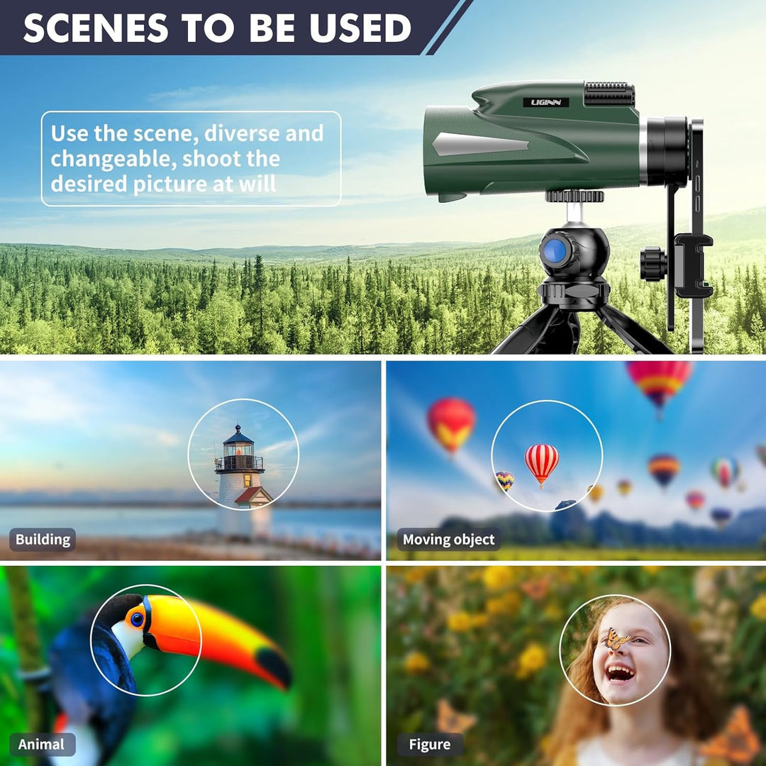 AiMeiteng 12x50 Monokular Teleskop mit Smartphone Halter Stativ, Kompaktes Monokular Hochleistungs T