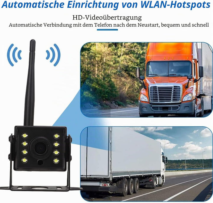 Drahtlose RüCkfahrkamera, WiFi 12 V Bis 24 V Drahtlose RüCkfahrkamera wasserdichte HD-IR-Nachtsicht-