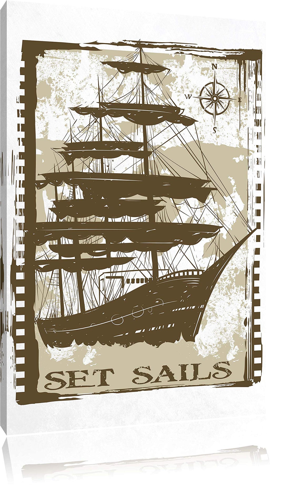 Pixxprint Set Sails White Leinwand, XXL riesige Bilder fertig gerahmt mit Keilrahmen, Kunstdruck auf