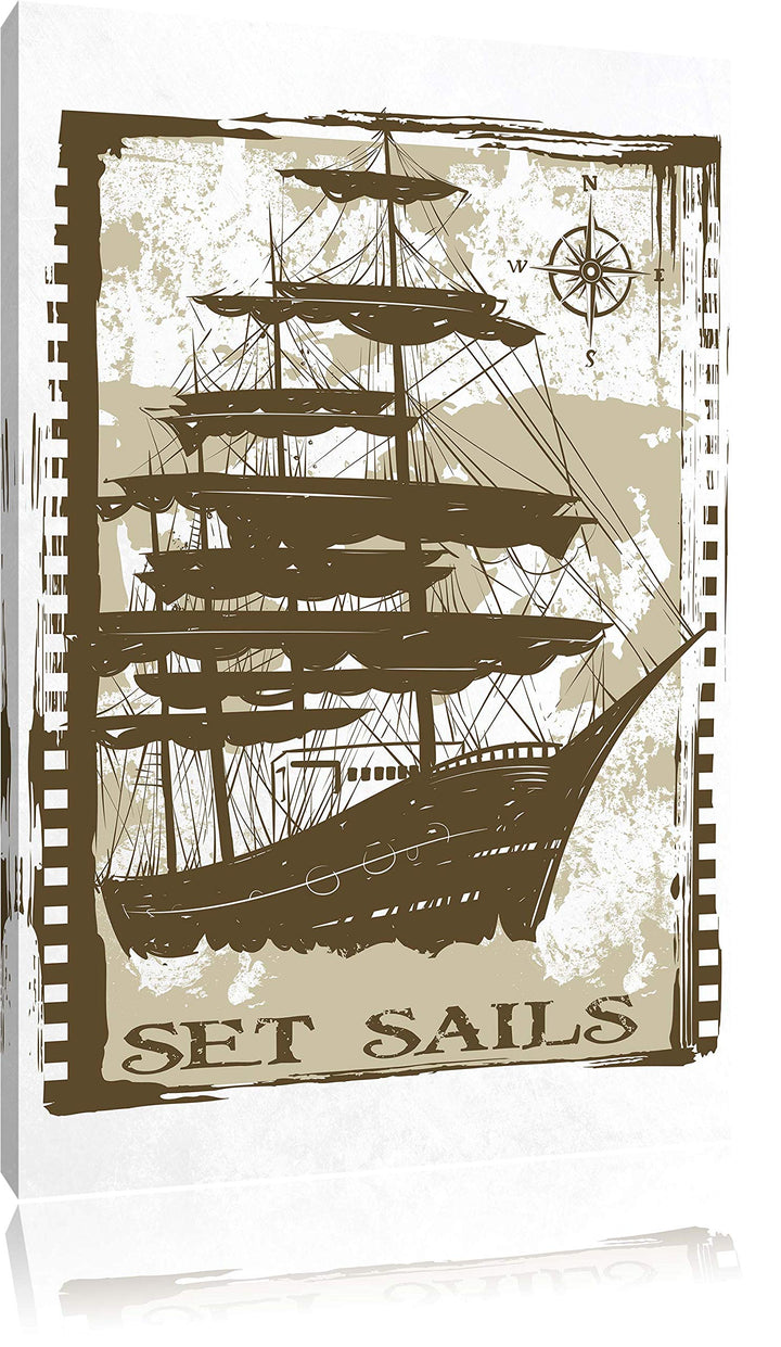 Pixxprint Set Sails White Leinwand, XXL riesige Bilder fertig gerahmt mit Keilrahmen, Kunstdruck auf