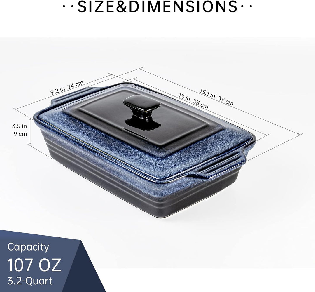 UNICASA Keramik Auflaufform Mit Deckle, Backformen Rechteckig 39 x 24 x 9 cm, Pastetenform Steinzeug