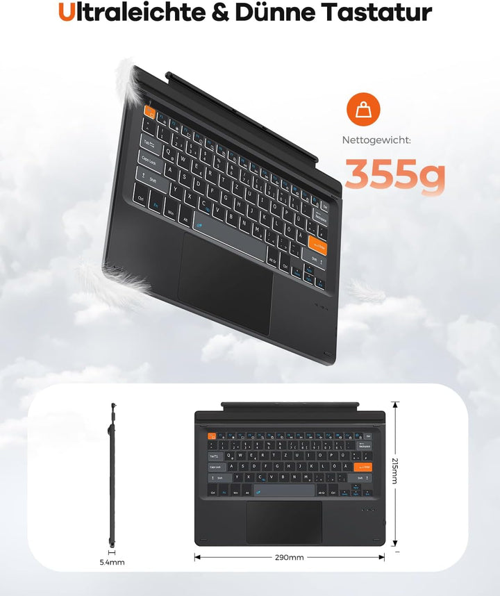 Doohoeek Bluetooth Tastatur für Surface Pro 7+/7/6/5/4/3, Kabellose Beleuchtete Tastatur, Ultraslim
