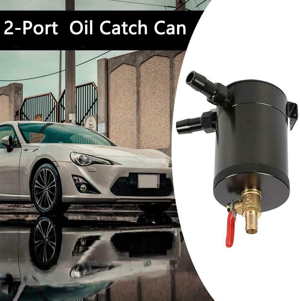 Riloer 2 Port Oil Catch Can mit Ablassventil, Reservoir Tank Oil Air Separator mit Aluminium Baffle,