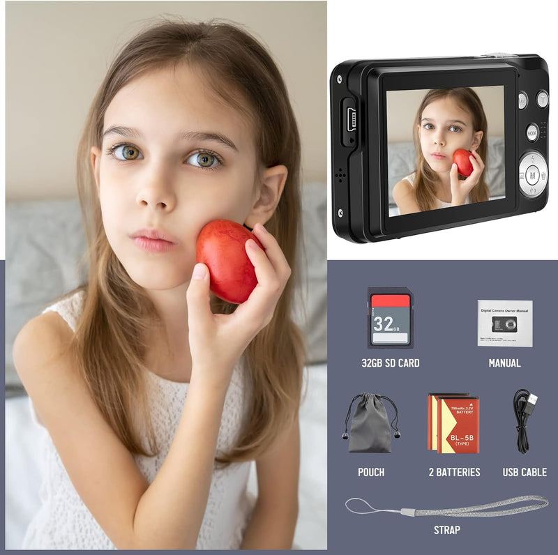 Digitalkamera Kinderkamera Kompakte Vlogging-Kamera mit SD-Karte 48MP 2.7K/20FPS 2.7-Zoll-LCD-Bildsc