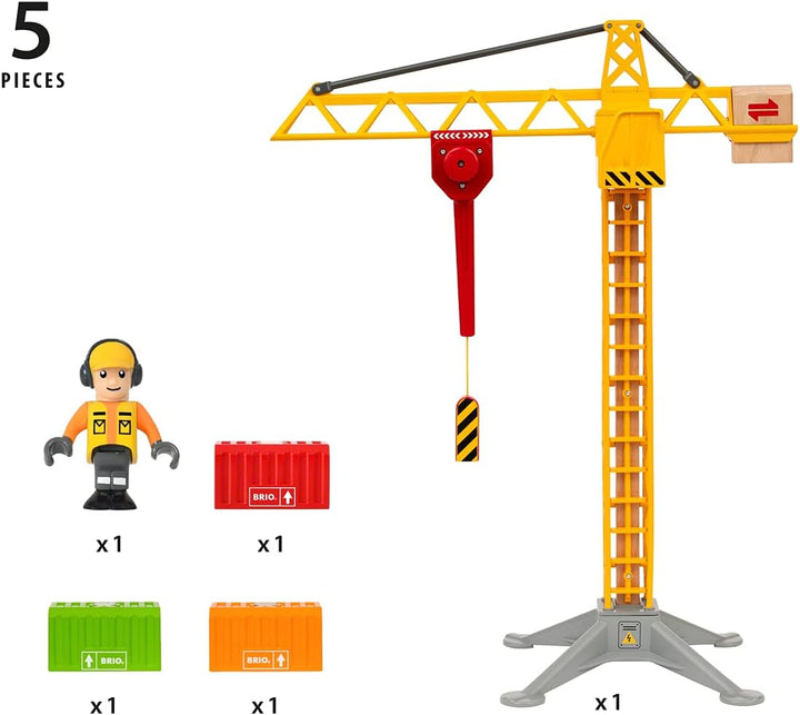 BRIO World 33835 Grosser Baukran mit Licht &amp; World 33884 Batterie-Dampflok mit Wassertank - Lokomoti