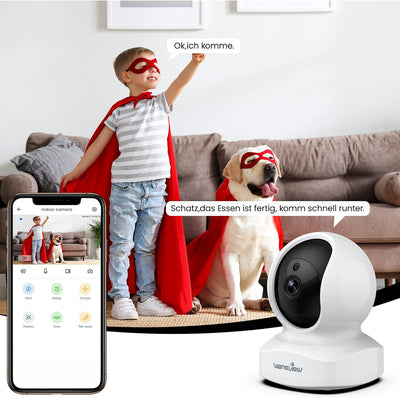Wansview WLAN IP Kamera,1080P Überwachungskamera innen, 2.4Ghz WiFi schwenkbare Haustier Kamera , Ba