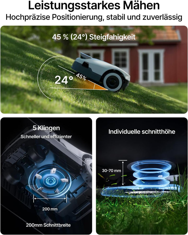ANTHBOT Genie 3000 Mähroboter Set mit Garage, ohne Begrenzungskabel, Empf. 3050 m², Max. 3550 m², Ra