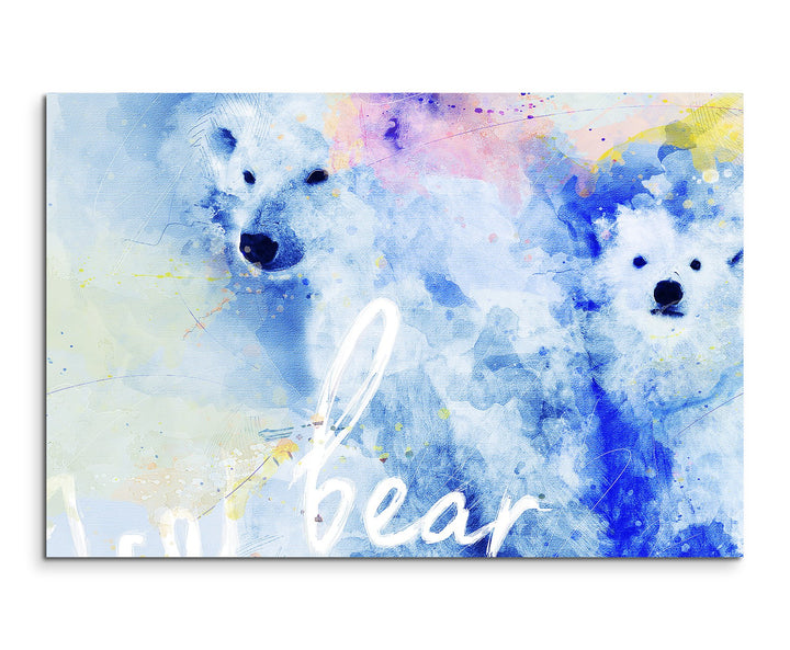 Paul Sinus Art Bild Leinwand 120x80cm Eisbären in Blautönen mit Kalligraphie, 120x80cm