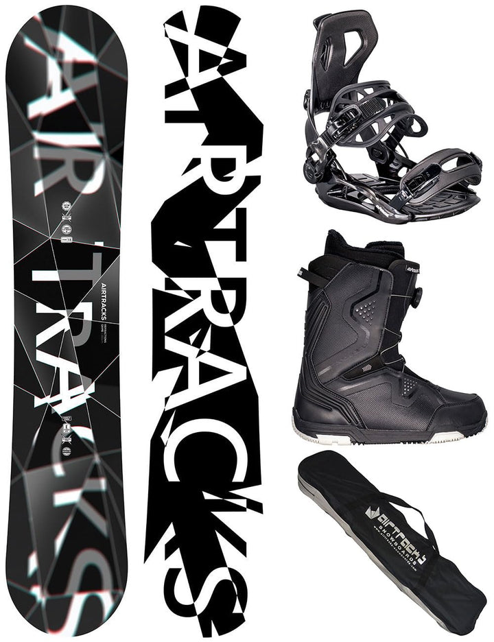 Airtracks Snowboard Komplett Set - REFRACTIONS Game Wide + Snowboardbindung Master + Snowboardboots