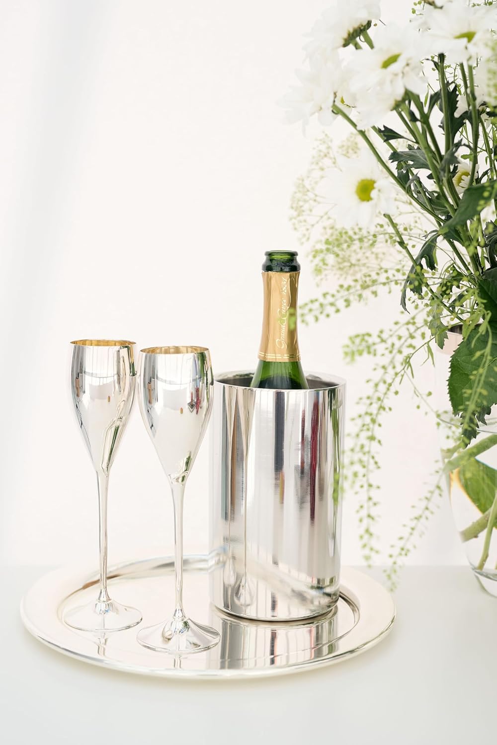 EDZARD Flaschenkühler Nebraska, Höhe 20 cm, Durchmesser 12 cm, für 1 Flasche, doppelwandig, Edelstah